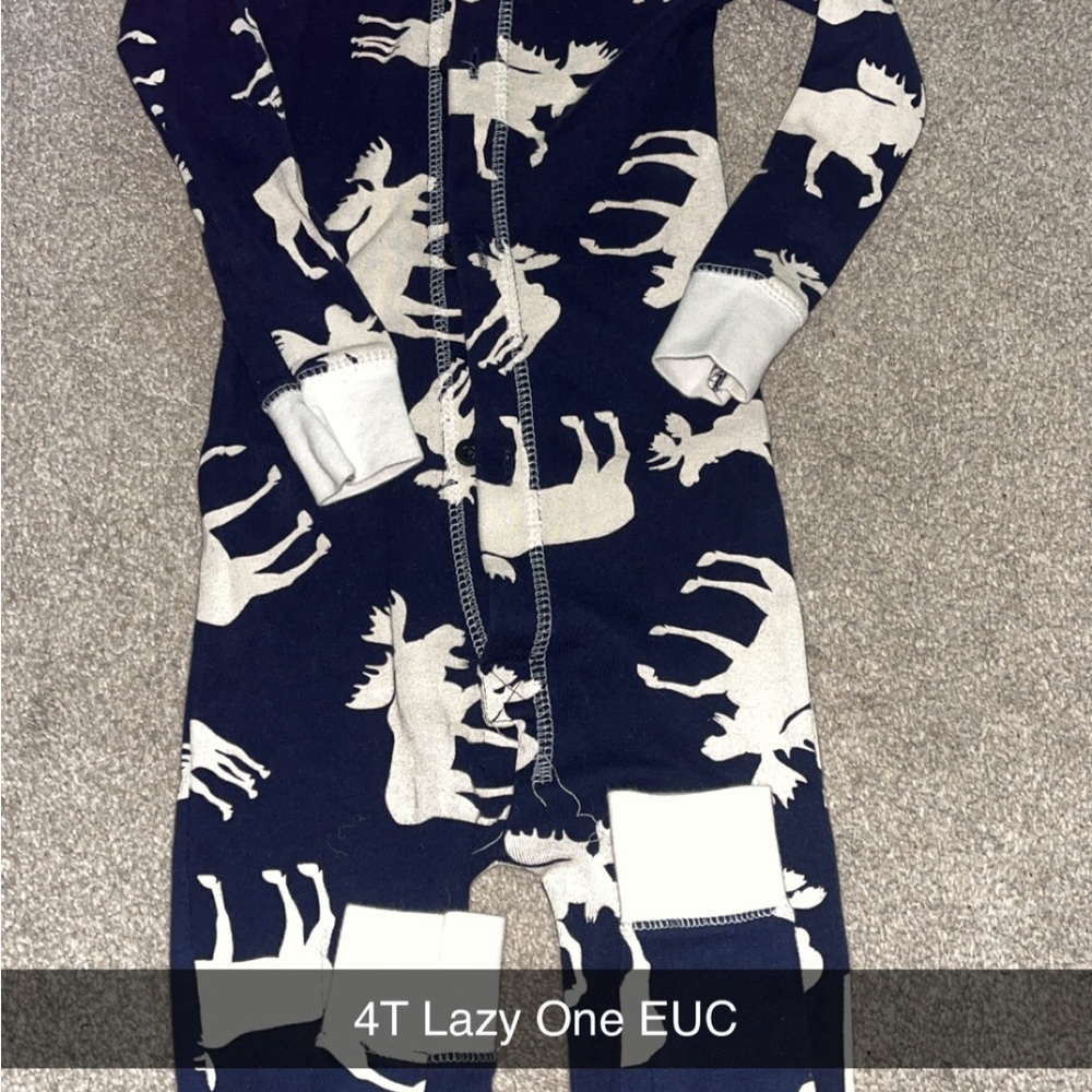 Lazy One Kids Moose Print Footie - Navy and Cream